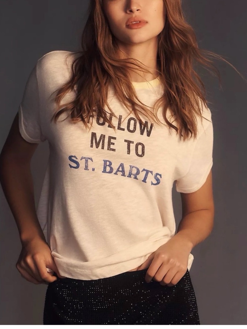 Pilcro Follow Me To St. Barts Crewneck Tee size M